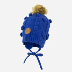 Акція на Дитяча зимова шапка в'язана на зав'язках з помпоном для хлопчика Huppa 83570000-60035 MACY XXS Синя від Rozetka