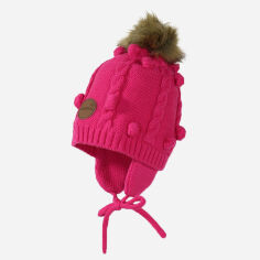 Акція на Дитяча зимова шапка в'язана на зав'язках з помпоном для дівчинки Huppa 83570000-60063 MACY XXS Фуксія від Rozetka