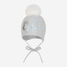 Акція на Дитяча зимова шапка в'язана на зав'язках з помпоном для дівчинки Broel Chika ZB13641O8BRO-019 43 см Світло-сіра від Rozetka
