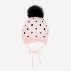 Акція на Дитяча зимова шапка в'язана на зав'язках з помпоном для дівчинки Broel Cherry ZB13641P4BRO-007 41 см Світло-рожевий/Чорний від Rozetka