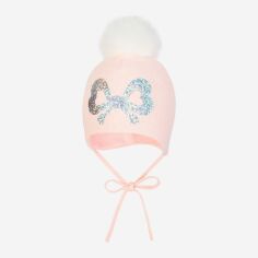 Акція на Дитяча зимова шапка в'язана на зав'язках з помпоном для дівчинки Broel Chika ZB13641O9BRO-007 43 см Світло-рожева від Rozetka