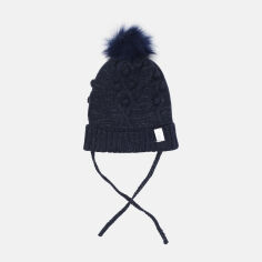 Акция на Дитяча зимова шапка в'язана на зав'язках з помпоном для дівчинки Broel Julie ZB1364944BRO-015 49 см Темно-синя от Rozetka