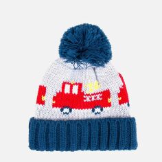 Акция на Дитяча зимова шапка-біні в'язана з помпоном для хлопчика YO! CZ-359 48-50 см Синя з сірим от Rozetka