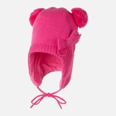 Акция на Дитяча зимова шапка в'язана на зав'язках з помпоном для дівчинки Lenne ARYAL 22243-203 46 см Малинова от Rozetka