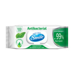 Акция на Вологі серветки Smile Antibacterial з соком подорожника, з клапаном, 100 шт от Eva