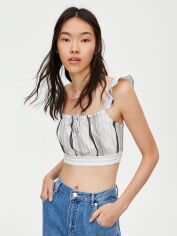 Акція на Топ жіночий Pull & Bear XAZ295472XKOZ S Білий із сірим від Rozetka