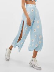 Акція на Штани жіночі Bershka XAZ282421UUSI M Блакитні з ромашками від Rozetka