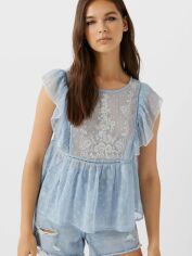 Акция на Блузка жіноча Stradivarius XAZ284274MKXV L Блакитна от Rozetka