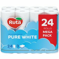 Акция на Бумага туалетная Ruta Pure White 3 слоя 24шт от MOYO