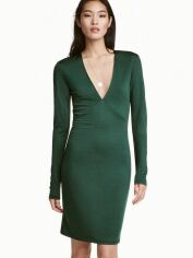 Акція на Сукня коротка осіння жіноча H&M 0422664_темно-зелений XS Темно-зелена від Rozetka