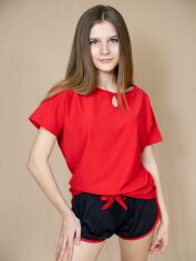 Акция на Піжама (футболка + шорти) жіноча великих розмірів КОШКА Крапля KVV2004-1 XL Червона з чорним от Rozetka