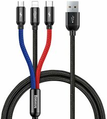 Акція на Baseus Usb Cable to Lightning/microUSB/USB-C Three Primary Colors 30сm Black (CAMLT-ASY01) від Stylus