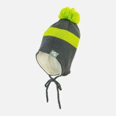 Акція на Дитяча зимова шапка в'язана на зав'язках із помпоном для хлопчика Huppa Viiro 1 83620100-80048 S 47-49 см від Rozetka