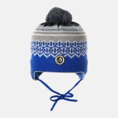 Акция на Дитяча зимова шапка в'язана на зав'язках з помпоном для хлопчика Huppa Francis 94400008-70035 47-49 см от Rozetka