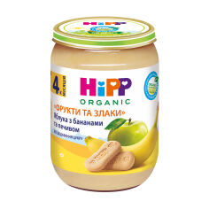 Акція на Дитяче пюре HiPP Фрукти та злаки, з яблуком, бананами та печивом, від 4 місяців, 190 г від Eva