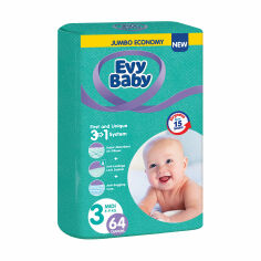 Акція на Підгузки Evy Baby Midi розмір 3 (5-9 кг), 64 шт від Eva