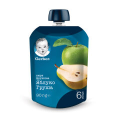 Акція на Дитяче фруктове пюре Gerber Яблуко та груша, з 6 місяців, 90 г (пауч) від Eva