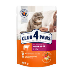 Акция на Вологий корм для дорослих кішок Club 4 Paws Premium з яловичиною в желе, 100 г от Eva
