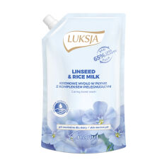 Акція на Рідке крем-мило Luksja Linen & Rice Milk Soap  із льоном та рисовим молочком, 400 мл (дойпак) від Eva