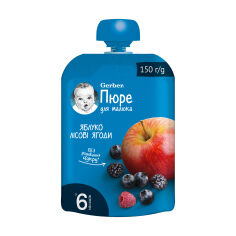 Акція на Дитяче фруктове пюре Gerber Яблуко та лісові ягоди, з 6 місяців, 150 г від Eva