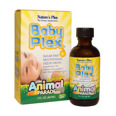 Акція на Дієтична добавка мультивітаміни для немовлят NaturesPlus Baby Plex Animal Parade, зі смаком апельсину, 60 мл від Eva