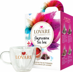 Акція на Подарунковий набір чаю Lovare в пірамідках Impression tea box з фірмовою чашкою від Rozetka