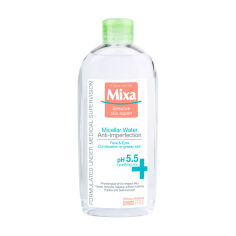 Акція на Міцелярна вода для обличчя Mixa Anti-Imperfection для комбінованої, жирної, чутливої шкіри обличчя, pH 5.5, 400 мл від Eva
