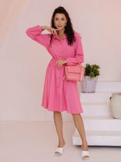 Акція на Плаття-сорочка міді літнє жіноче ISSA PLUS 13491 L Рожеве від Rozetka