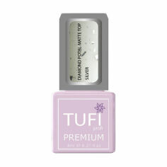 Акція на Матовий топ для гель-лаку Tufi Profi Premium Diamond Potal Matte Top з поталлю та шимером, Срібло, 8 мл від Eva