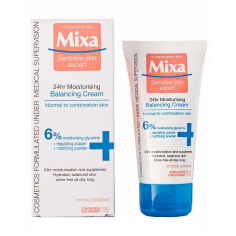 Акція на Зволожувальний крем для обличчя Mixa Sensitive Skin Expert 24 HR Moisturising Balancing Cream для нормальної та комбінованої шкіри , 50 мл від Eva