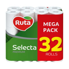 Акція на Туалетний папір RUTA Selecta Premium Mega Pack білий, 3-шаровий, 150 відривів, 32 рулони від Eva