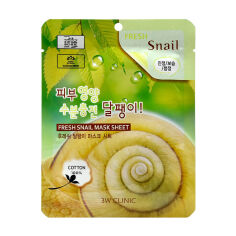 Акція на Тканинна маска для обличчя 3W Clinic Fresh Snail Mask Sheet з екстрактом муцина равлика, 1 шт від Eva