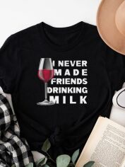 Акция на Футболка жіноча Love&Live I never made friends drinking milk LLP02322 XL Чорна от Rozetka