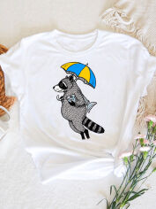 Акція на Футболка жіноча Zuzu Fashion raccoon UA ZZP00589 XXL Біла від Rozetka