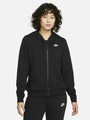 Акція на Толстовка на молнии утепленная с капюшоном женская Nike Club Fleece Full-Zip Hoodie DQ5471-010 S Black/White від Rozetka