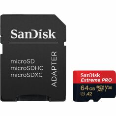Акція на Карта памяти SanDisk microSDXC 64GB  C10 UHS-I U3 R200/W90MB/s Extreme Pro V30 + SD адаптер (SDSQXCU-064G-GN6MA) від MOYO