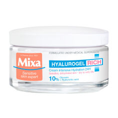 Акція на Крем для обличчя Mixa Hyalurogel Rich Intensive Hydration 24H Cream для сухої та чутливої шкіри, 50 мл від Eva