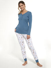Акція на Піжама (лонгслів + штани) жіноча великих розмірів бавовняна Cornette 723-22 XL Блакитний/Білий/Сірий від Rozetka