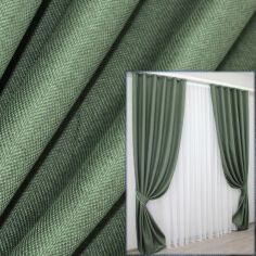Акція на Комплект штор VR-Textil Льон блекаут рогожка Зелений 150x270 см 2 шт (30-712) від Rozetka