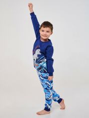 Акция на Піжама (футболка з довгими рукавами штани) утеплена для хлопчика Smil Чарівні сни 104525 98 см Темно-синя от Rozetka