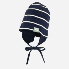 Акция на Дитяча демісезонна шапка-біні в'язана на зав'язках для хлопчика Huppa Cairo 83150000-90286 43-45 см Темно-синя от Rozetka