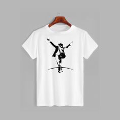 Акція на Футболка бавовняна довга чоловіча Likey Michael Jackson M150-0414 L Біла від Rozetka