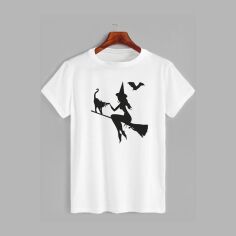 Акція на Футболка бавовняна довга чоловіча Likey Witch and Cat Хеловін M150-2330 S Біла від Rozetka
