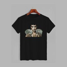 Акція на Футболка бавовняна довга чоловіча Likey Обличчя зі шрамом M150-2608 3XL Чорна від Rozetka