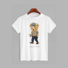 Акція на Футболка бавовняна довга чоловіча Likey Ведмедик Тедді - Залишайся на стилі M150-1239 L Біла від Rozetka