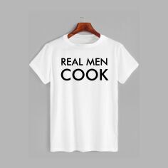 Акція на Футболка Likey Real men cook M150-0510 M Біла від Rozetka