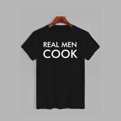 Акція на Футболка бавовняна довга чоловіча Likey Real men cook M150-0510 XXL Чорна від Rozetka