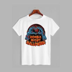 Акція на Футболка бавовняна довга чоловіча Likey Zombie night halloween M150-2331 S Біла від Rozetka