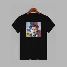 Акція на Футболка бавовняна довга чоловіча Likey Art Charlie Chaplin - Чарлі Чаплін M150-0125 M Чорна від Rozetka