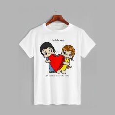 Акція на Футболка Likey Love is — двоє людей ділять одне серце M150-0207 XS Біла від Rozetka